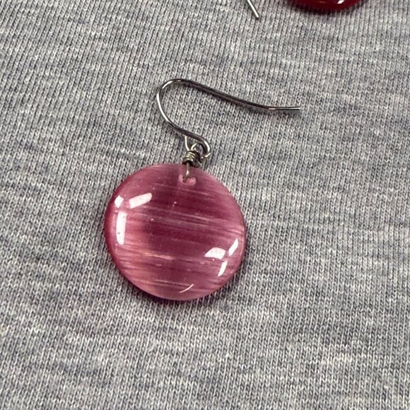 Pink Cats Eye Drop Earrings With Silver Tone Hooks Pierced Women Jewelry - Picture 13 of 14